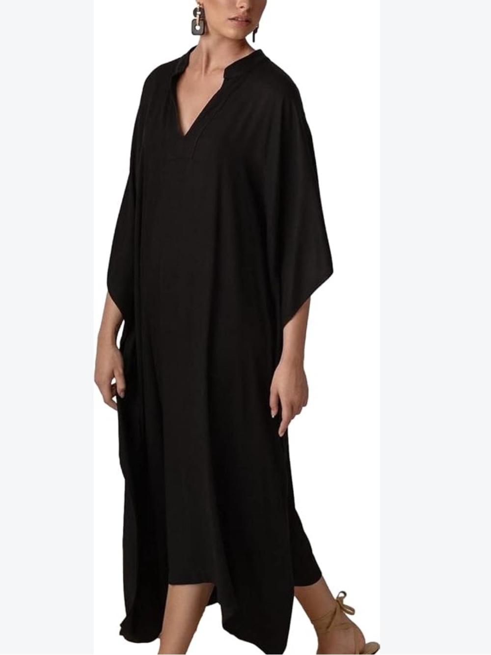 Ocean and Main Black oversized Maxi Dress - Relaxed V-Neck Caftan S/M